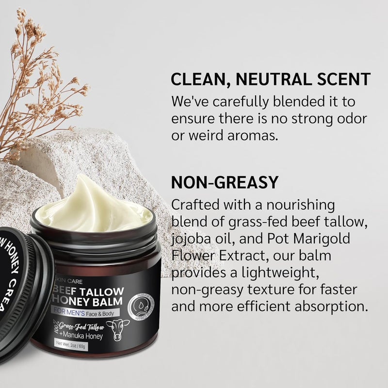 Uttse Men's Beef Tallow for Skin Care:100% Grass-Fed Beef Tallow Face Moisturizer For Men - Tallow and Honey Balm With Olive Oil Manuka Honey For Sensitive Dry Skin Repair 2 oz - Image 3